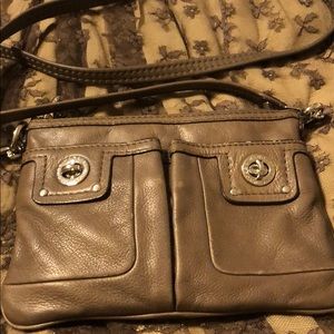 Marc Jacobs turn lock taupe leather crossbody bag